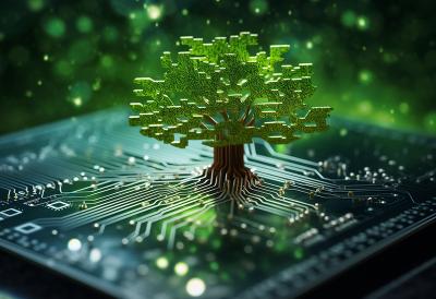 Pixel art of tree on a computer chip