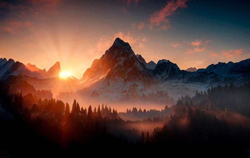 Mountain range at dusk